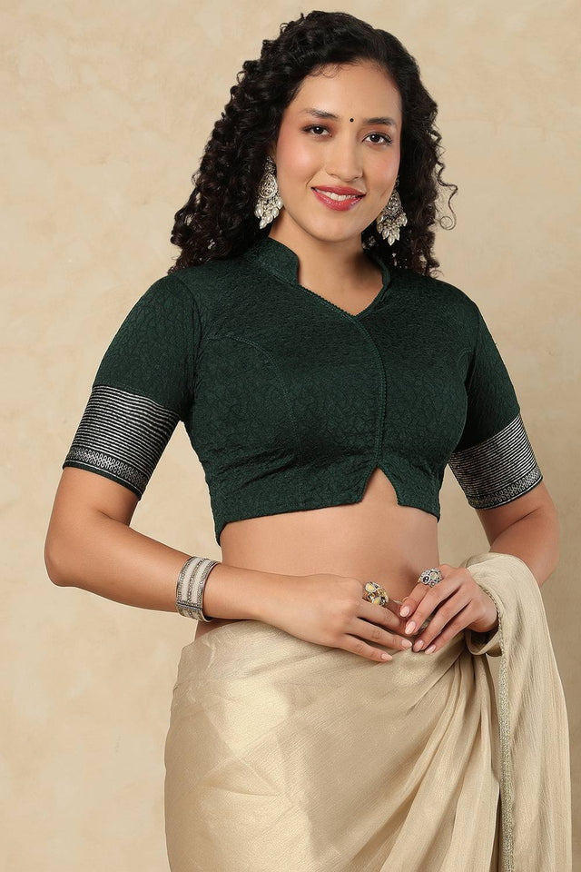 Green Foil Print Lycra Blouse