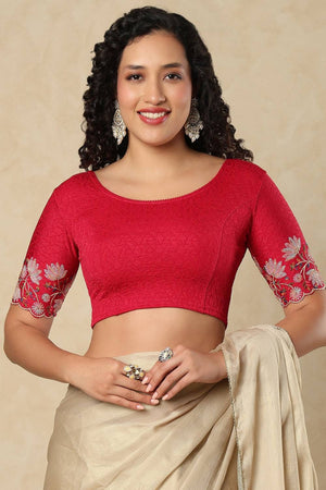 Dark Pink Embroidered Lycra Blouse