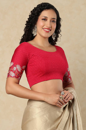 Dark Pink Embroidered Lycra Blouse