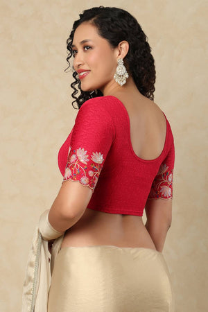 Dark Pink Embroidered Lycra Blouse
