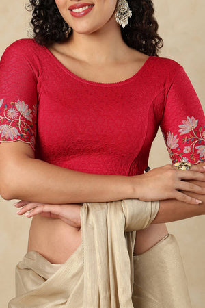 Dark Pink Embroidered Lycra Blouse