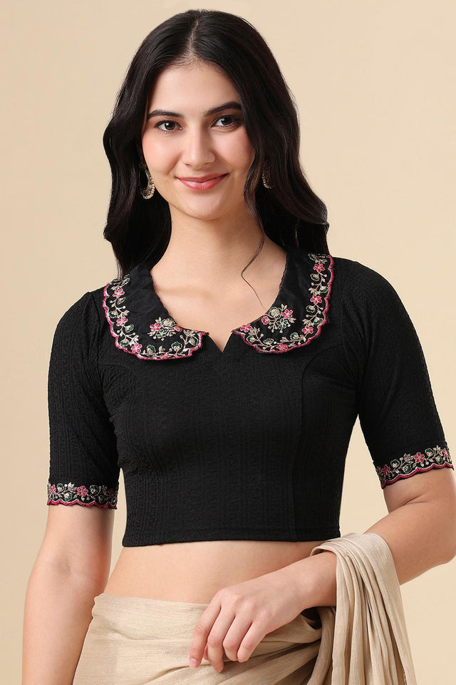 Black Embroidered Lycra Blouse (RF-0287-BLCK)