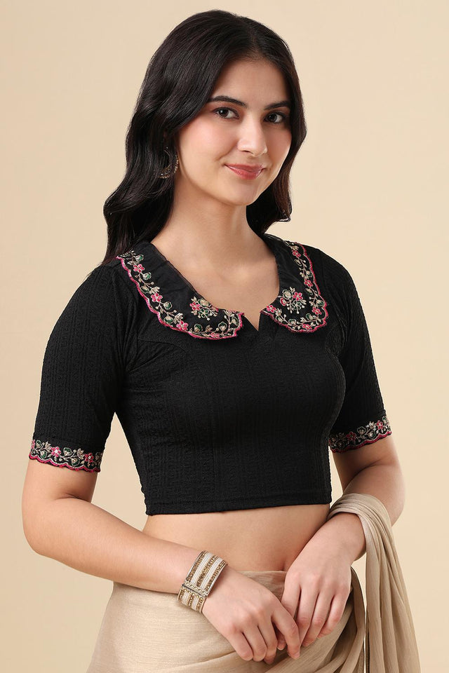 Black Embroidered Lycra Blouse (RF-0287-BLCK)