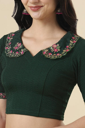 Green Embroidered Lycra Blouse (RF-0288-GREN)