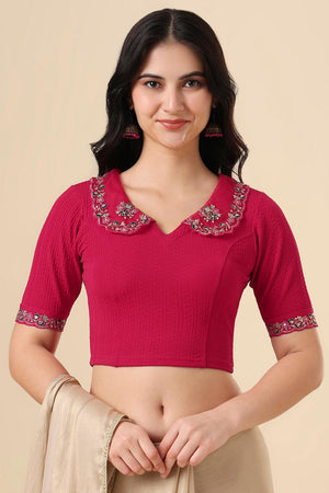 Pink Embroidered Lycra Blouse (RF-0289-PINK)