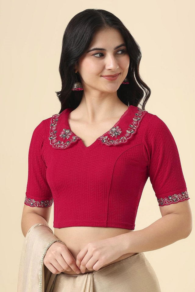 Pink Embroidered Lycra Blouse (RF-0289-PINK)