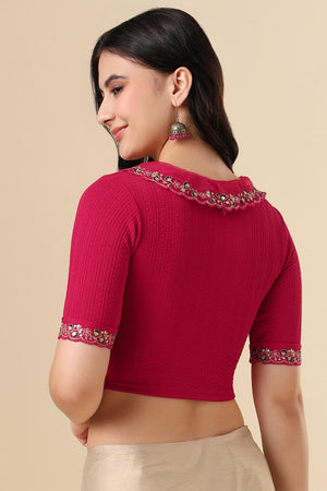 Pink Embroidered Lycra Blouse (RF-0289-PINK)