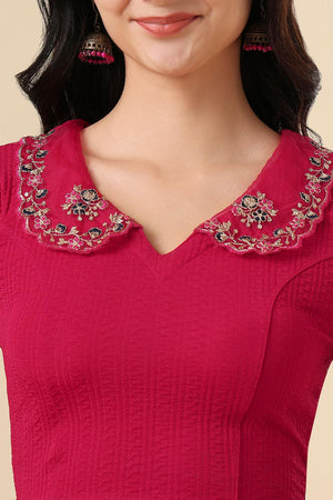 Pink Embroidered Lycra Blouse (RF-0289-PINK)