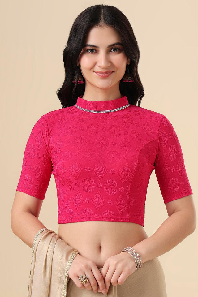 Pink Embellished Lycra Blouse (RF-0290-PINK)