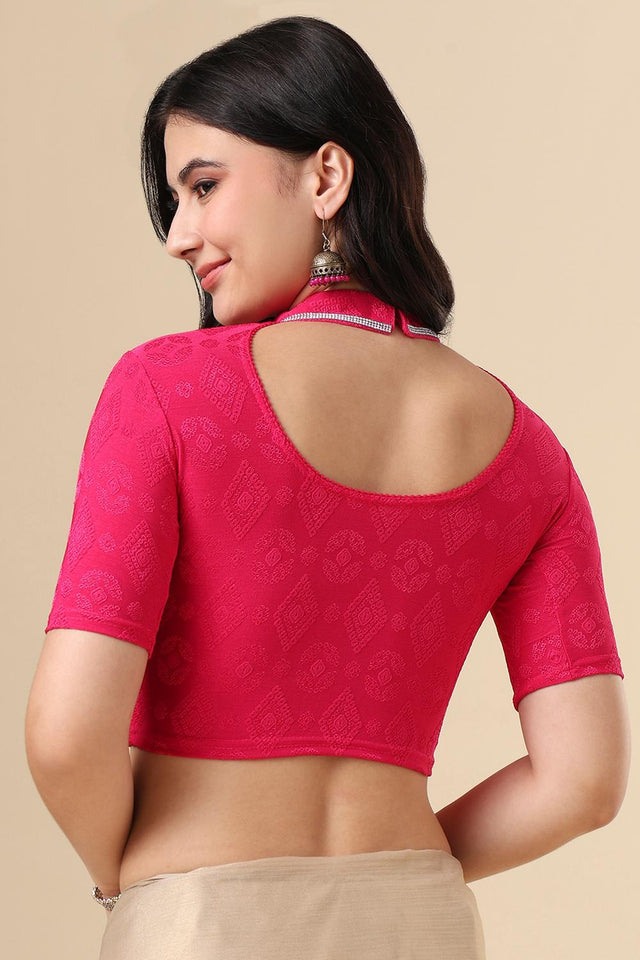 Pink Embellished Lycra Blouse (RF-0290-PINK)
