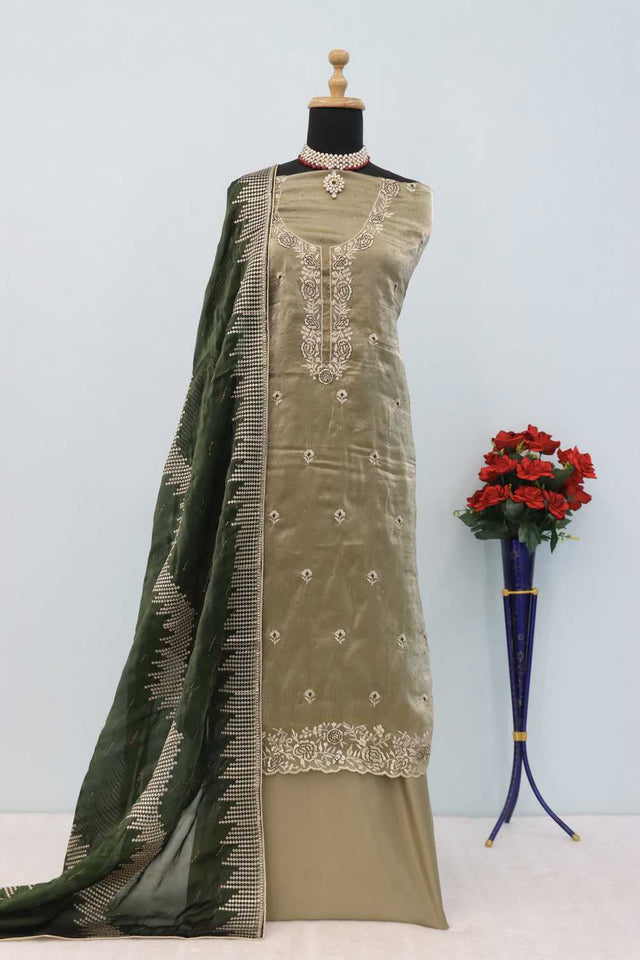 Green Embroidered Silk Palazzo Suit Set