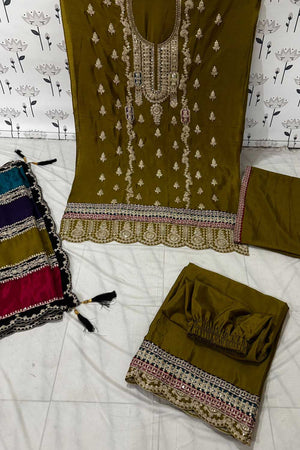 Green Embroidered Santoon Palazzo Suit Set