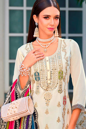 Beige Embroidered Santoon Palazzo Suit Set (RF28846)