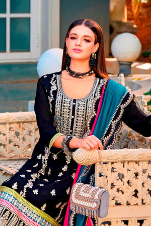 Black Embroidered Santoon Palazzo Suit Set