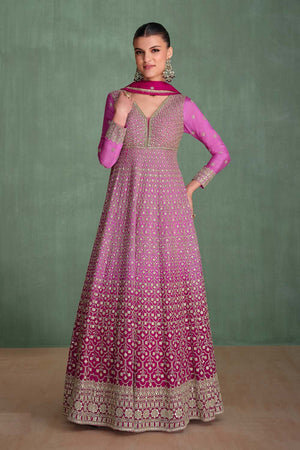 Violet Floral Sequin with Embroidered Georgette Anarkali Suit Set