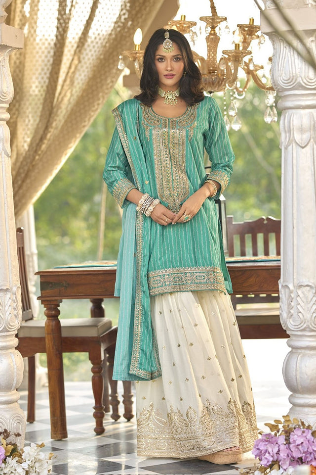 Green Gotta Patti Chinon Sharara Suit Set