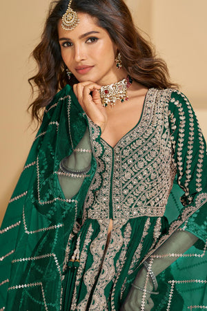 Green Sequin with Embroidered Chinon Gown