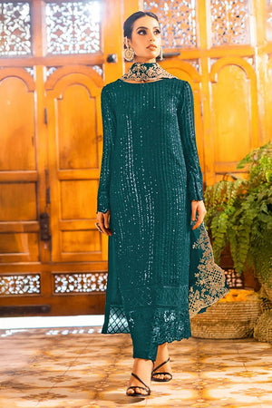 Turquoise Sequin Georgette Straight Cut Suits