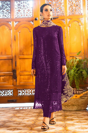 Violet Sequin Georgette Straight Cut Suits