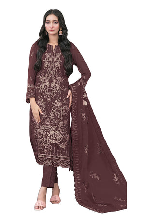 Maroon Floral Embroidered Georgette Straight Cut Suits
