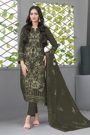 Green Floral Embroidered Georgette Straight Cut Suits
