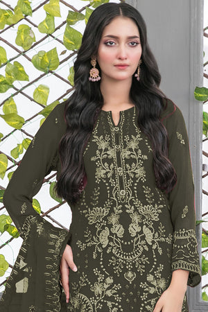 Green Floral Embroidered Georgette Straight Cut Suits