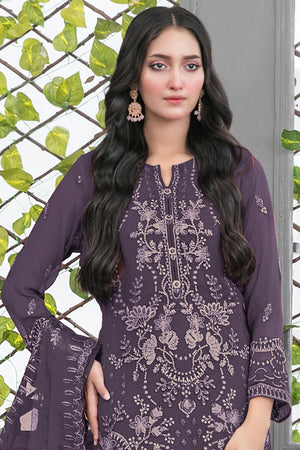 Violet Floral Embroidered Georgette Straight Cut Suits