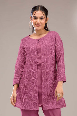 Pink Floral Embroidered Georgette Co-Ord Set