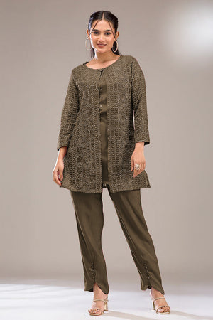 Green Floral Embroidered Georgette Co-Ord Set