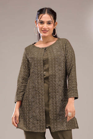 Green Floral Embroidered Georgette Co-Ord Set