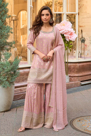 Pink Santoon Viscose Sharara Suits