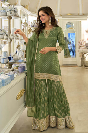 Green Santoon Viscose Sharara Suits