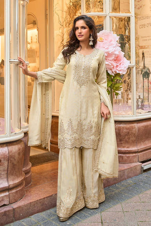 White Santoon Viscose Sharara Suits