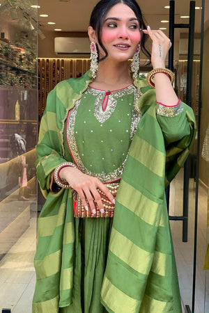 Green Sequin Viscose Anarkali Suits (RF30060)