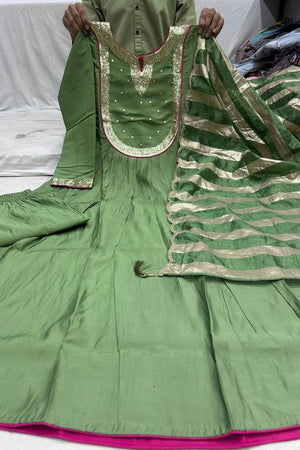 Green Sequin Viscose Anarkali Suits (RF30060)