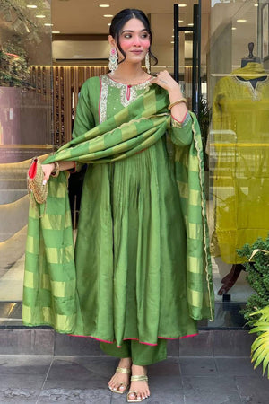 Green Sequin Viscose Anarkali Suits (RF30060)