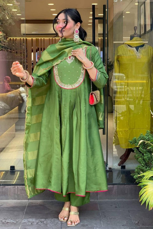 Green Sequin Viscose Anarkali Suits (RF30060)