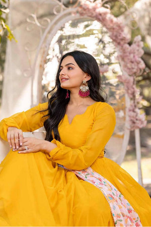 Yellow Solid Georgette Anarkali Suits (RF30061)