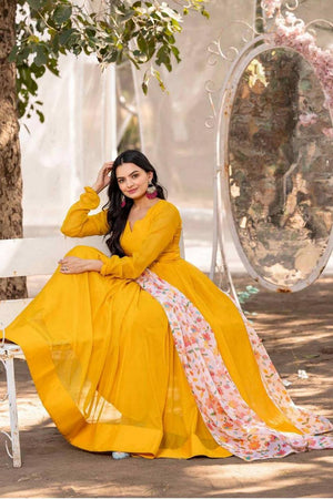Yellow Solid Georgette Anarkali Suits (RF30061)