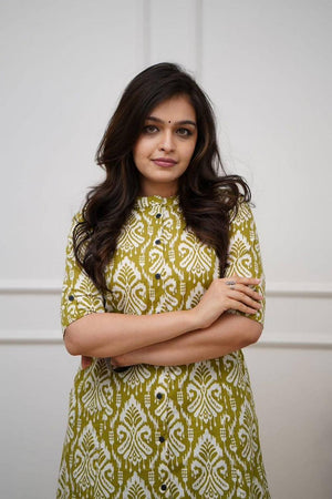 Green Printed Cotton Kurti Pant Set (RF30062)