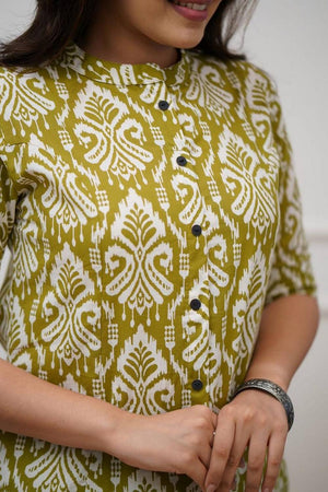 Green Printed Cotton Kurti Pant Set (RF30062)