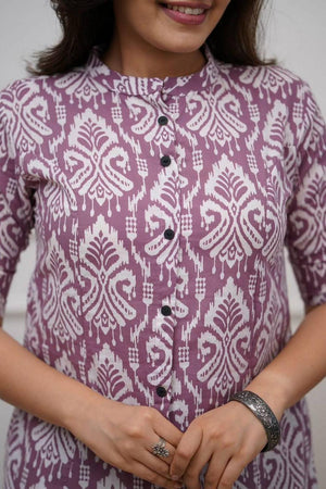 Purple Printed Cotton Kurti Pant Set (RF30063)