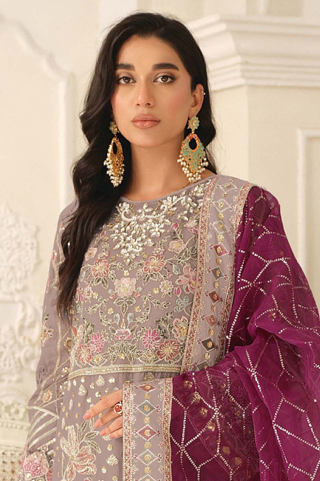 Magenta Floral Embroidered Chiffon Straight Cut Suits (RF30195)