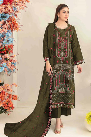 Green Floral Embroidered Silk Straight Cut Suits (RF30210)