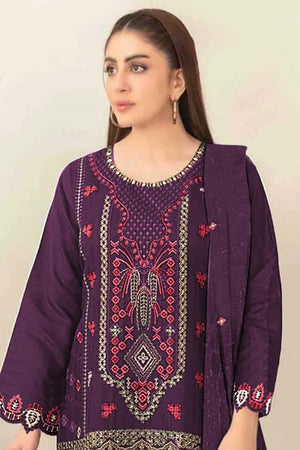 Violet Floral Embroidered Silk Straight Cut Suits (RF30211)