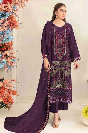 Violet Floral Embroidered Silk Straight Cut Suits (RF30211)