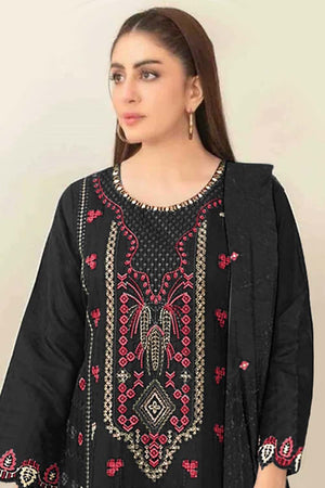 Black Floral Embroidered Silk Straight Cut Suits (RF30213)