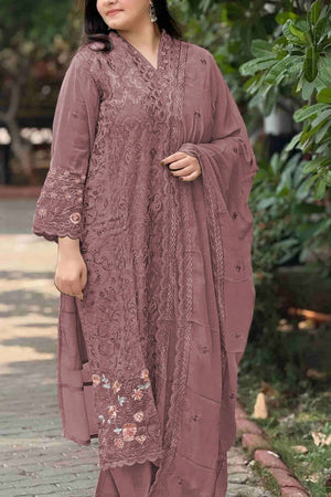 Mauve Embroidered Georgette Straight Cut Suits (RF30283)