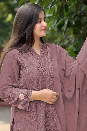 Mauve Embroidered Georgette Straight Cut Suits (RF30283)