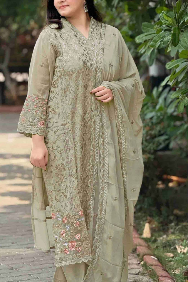 Green Embroidered Georgette Straight Cut Suits (RF30284)